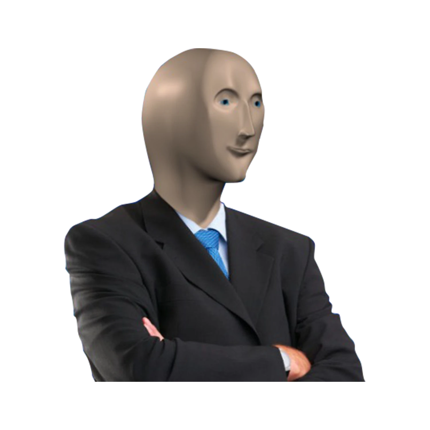 Stonksguy in a business suit standing with his arms crossed